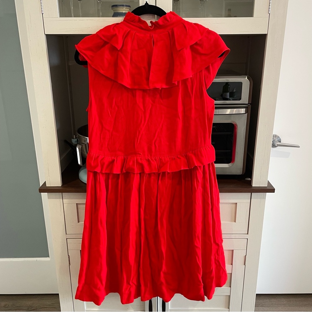 MAJE Rutta Ruffled Crepe Mini Dress In Rouge (Red) - Picture 4 of 8